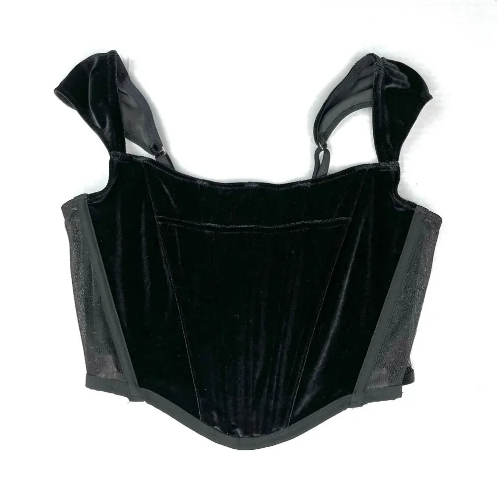 Victoria Secret Dream Angels Black Velvet Corset Top M Coquette Whimsygoth NWT